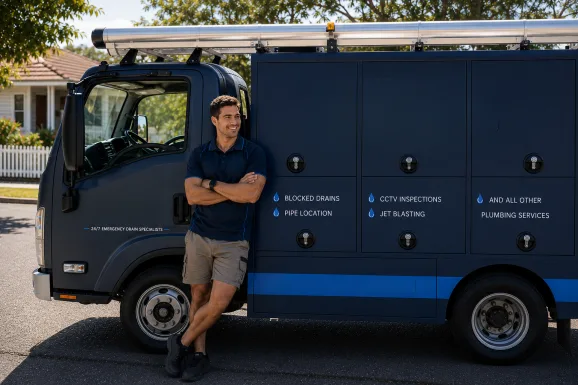 Our plumber with the service van on a Smithfield job