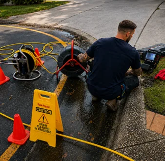 Burst drain pipe being repaired in Smithfield